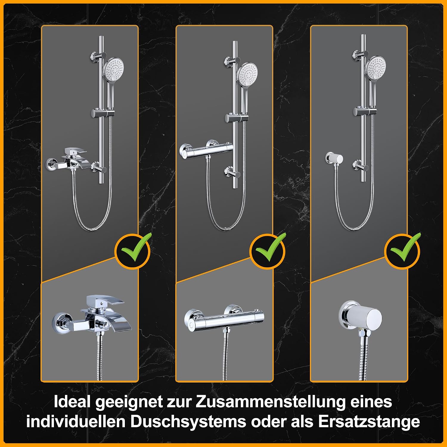 Detalle 2 de Görbach Colonna Doccia in Acciaio Inox 70 cm senza Miscelatore con Doccetta, 150 cm di Tubo e Supporti Cromo