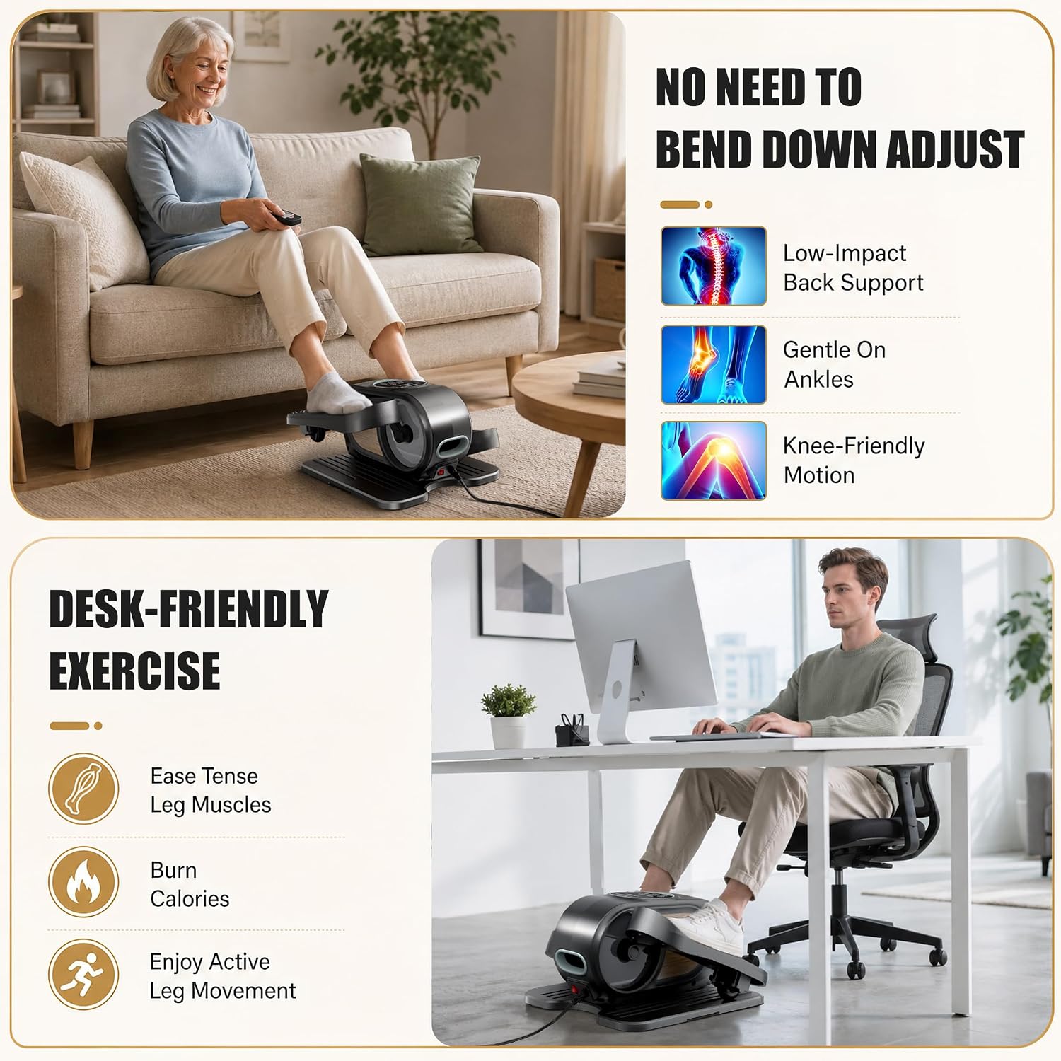 Detalle 2 de Mini Under Desk Elliptical Low Impact Electric Leg Exerciser with RF Remote & LCD (Quiet, Portable, Non-Slip) for Seniors