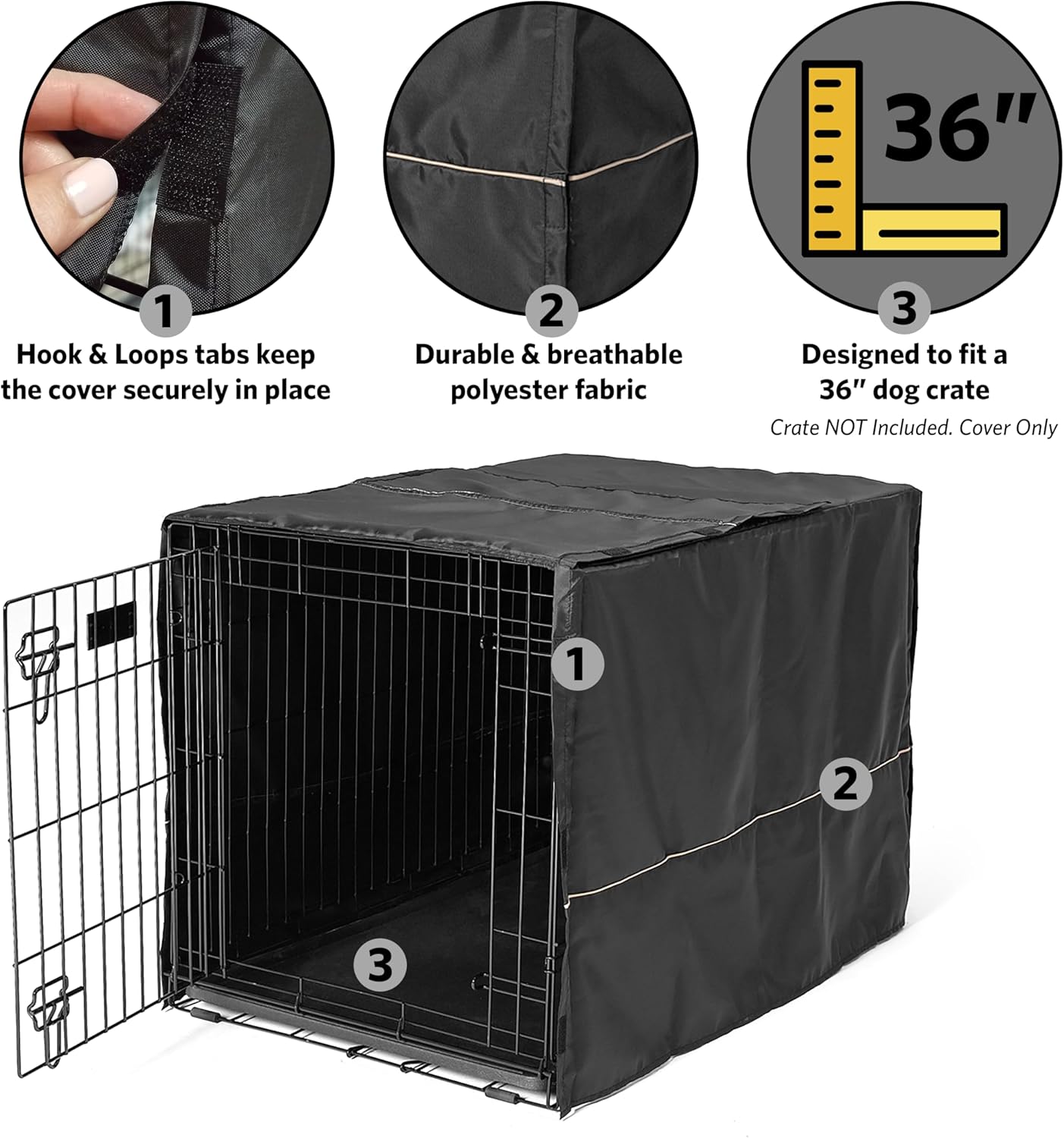 Detalle de MidWest Homes for Pets Intermediate Dog Crate Cover – Black Polyester, Fits Most 91cm Crates