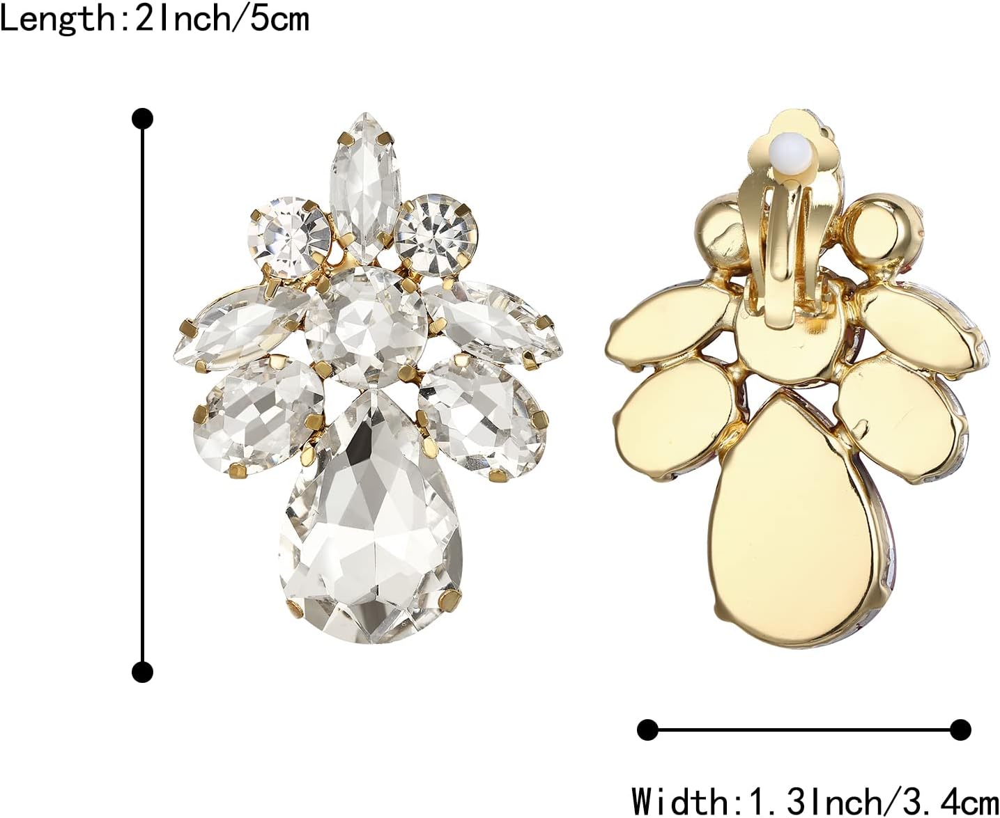 Thumbnail 5 de Clearine orecchini clip-on da matrimonio con goccia marquise in rhinestone