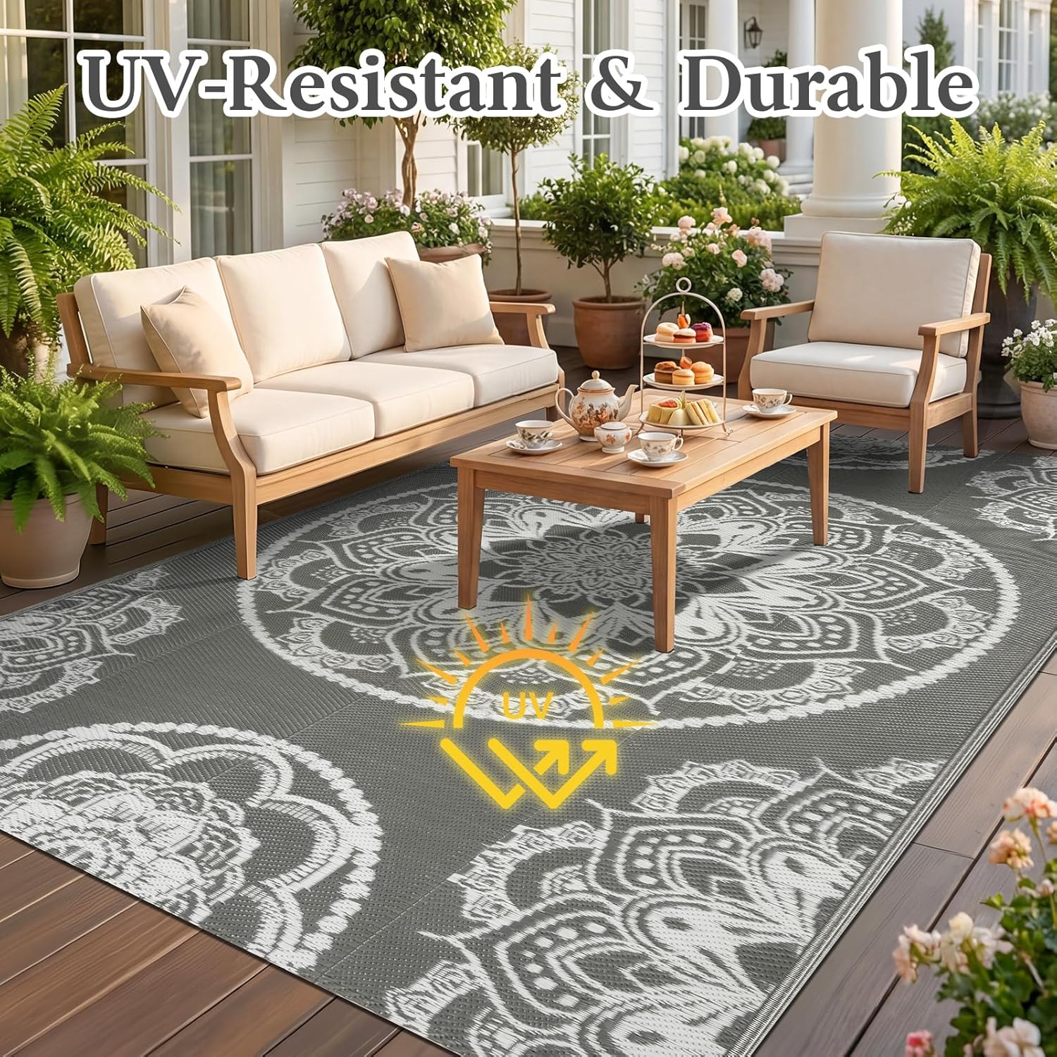 Thumbnail 4 de IMIYOKU Outdoor Rug for Patio – Reversible Waterproof Plastic Straw Rug, 150x245cm