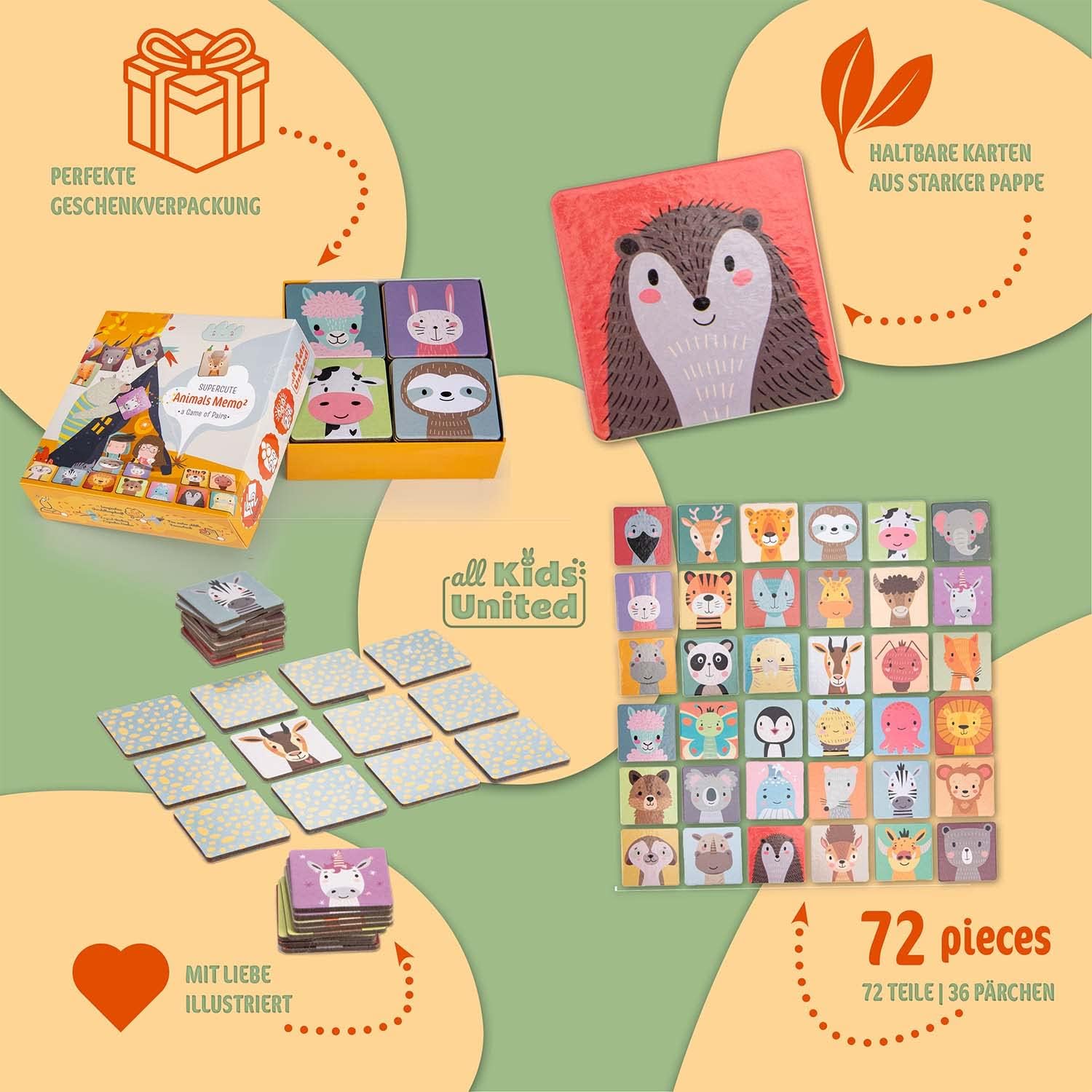 Thumbnail 3 de All Kids United — Jeu de mémoire Memo² (72 cartes) avec des paires d’animaux en bois