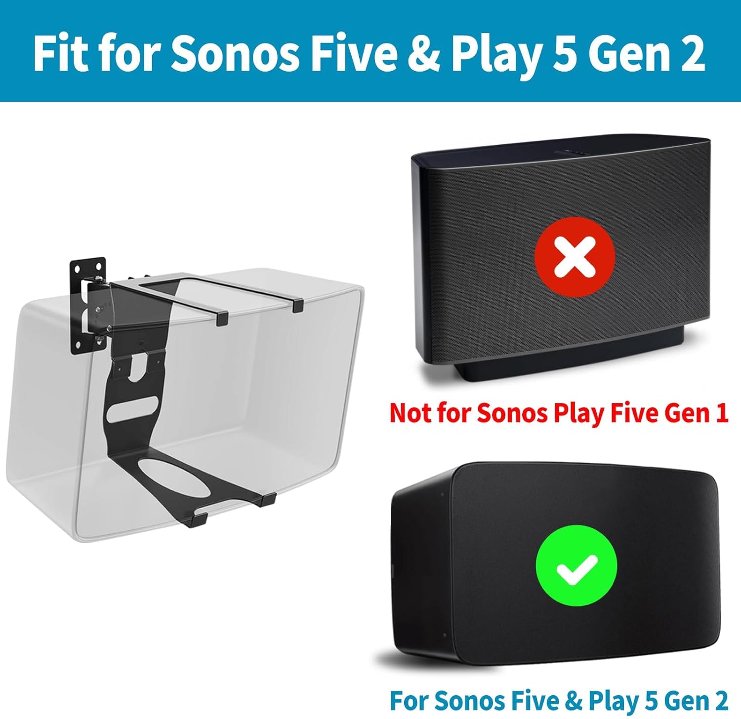 Thumbnail 1 de Dinghosen Wall Mount for Sonos Five & Play 5 Gen 2 – Tilt & Swivel Bracket (Black)