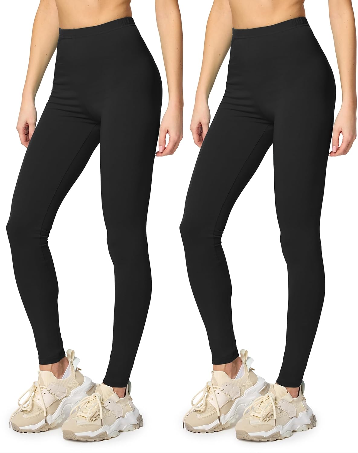 Detalle de Merry Style Damen-Leggings im 2er-Set aus Baumwolle (ganzjährig) – lang, blickdicht, elastisch für Yoga, Sport & Alltag