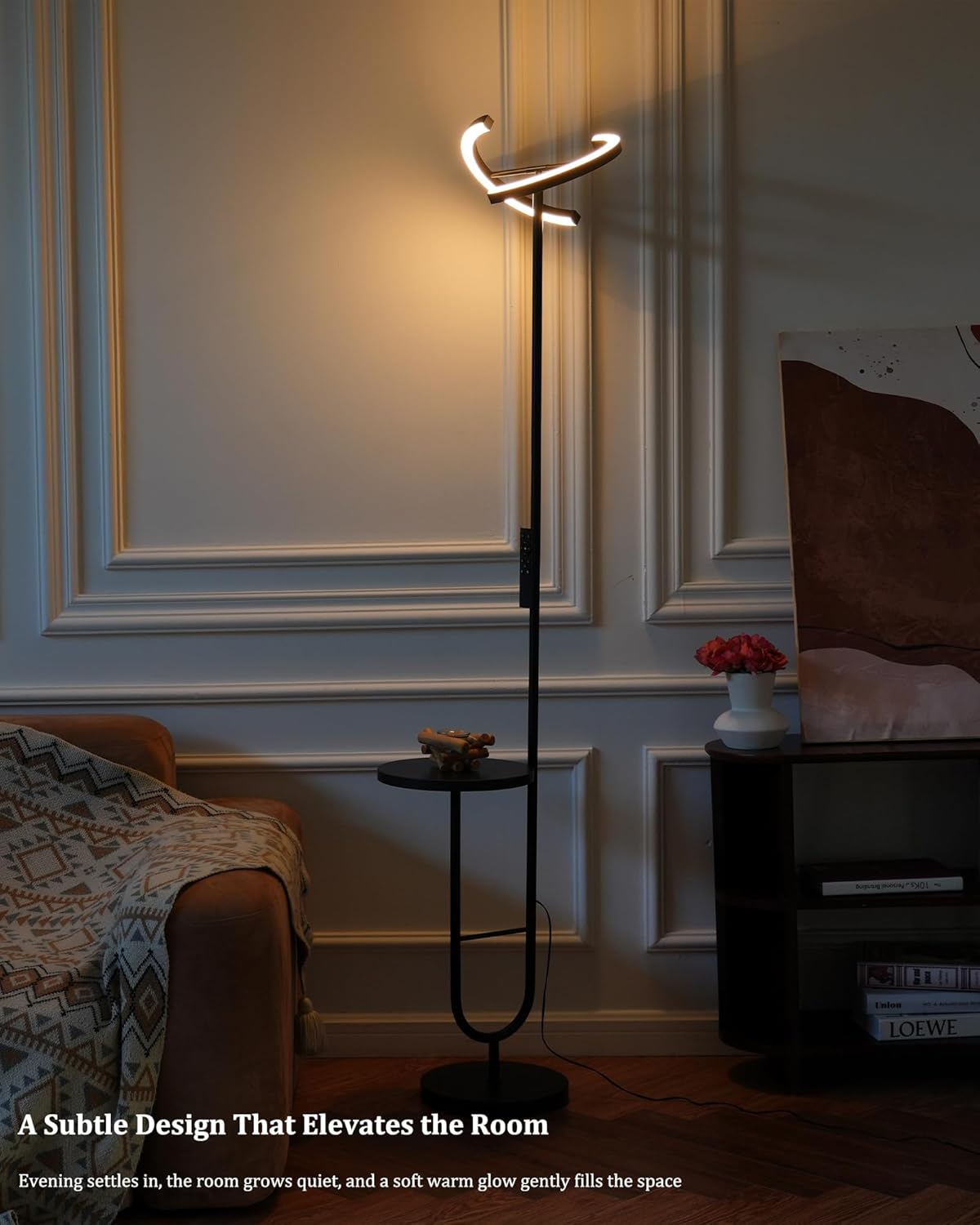 Thumbnail 3 de LuminexDesigns dimmbare Stehlampe für Wohnzimmer mit Tisch & Regal, LED, 36 W, 2700K–6500K, 175 cm, schwarz