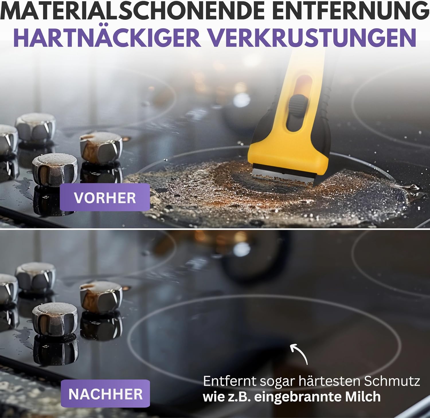 Detalle de Filzada® Küchenschaber Gelb – Glasschaber für Glaskeramikherd mit 15 Schaber Klingen