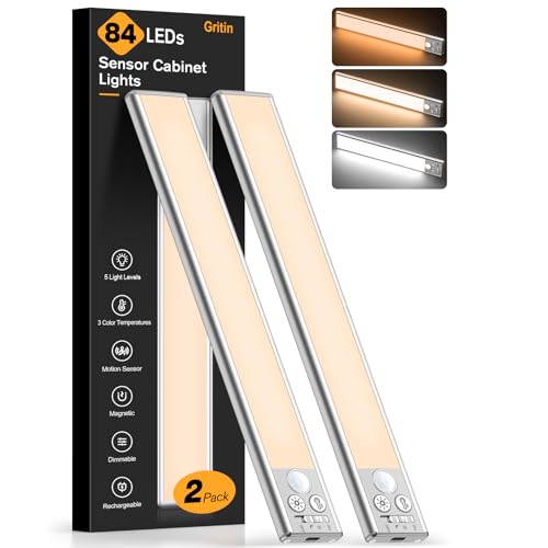 Imagen de Gritin Luz de Armario Recargable 26 cm: 2 uds, iluminación LED súper brillante con USB-C y sensor en OfertitasTOP