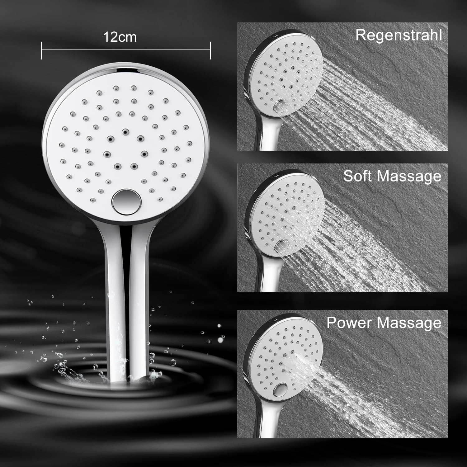 Detalle de JOHO Edelstahl Duschset mit Thermostat, Regendusche 25 cm (D25) und Handbrause