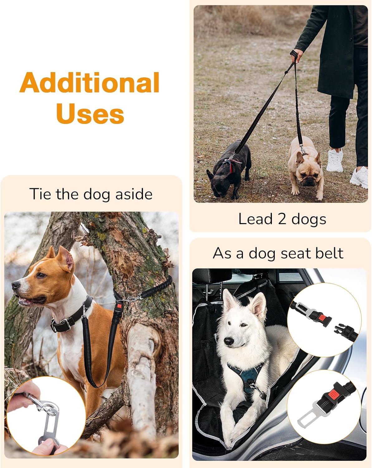 Thumbnail 5 de Pecute Hands Free Dog Leash with Adjustable Waist Belt and Water Pouch (Black)