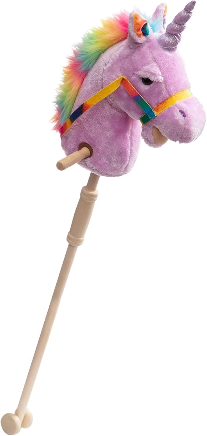 Thumbnail 2 de BEJOY Hobby Horse stick horse with wooden wheels – plush unicorn, 36 inches (AA batteries required)