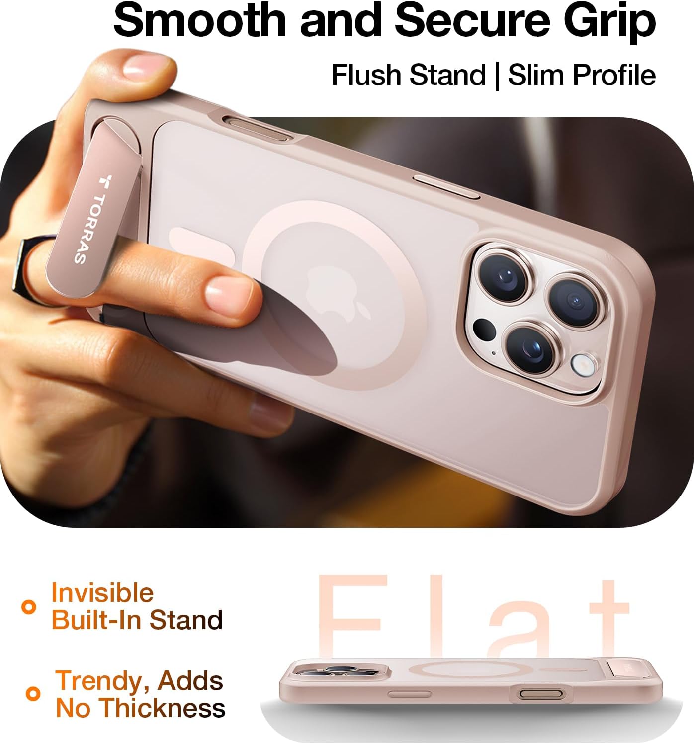 Thumbnail 5 de TORRAS for iPhone 16 Pro Max Case with titanium stand, 25W wireless charging & 19N magnetic hold (Rose Gold)