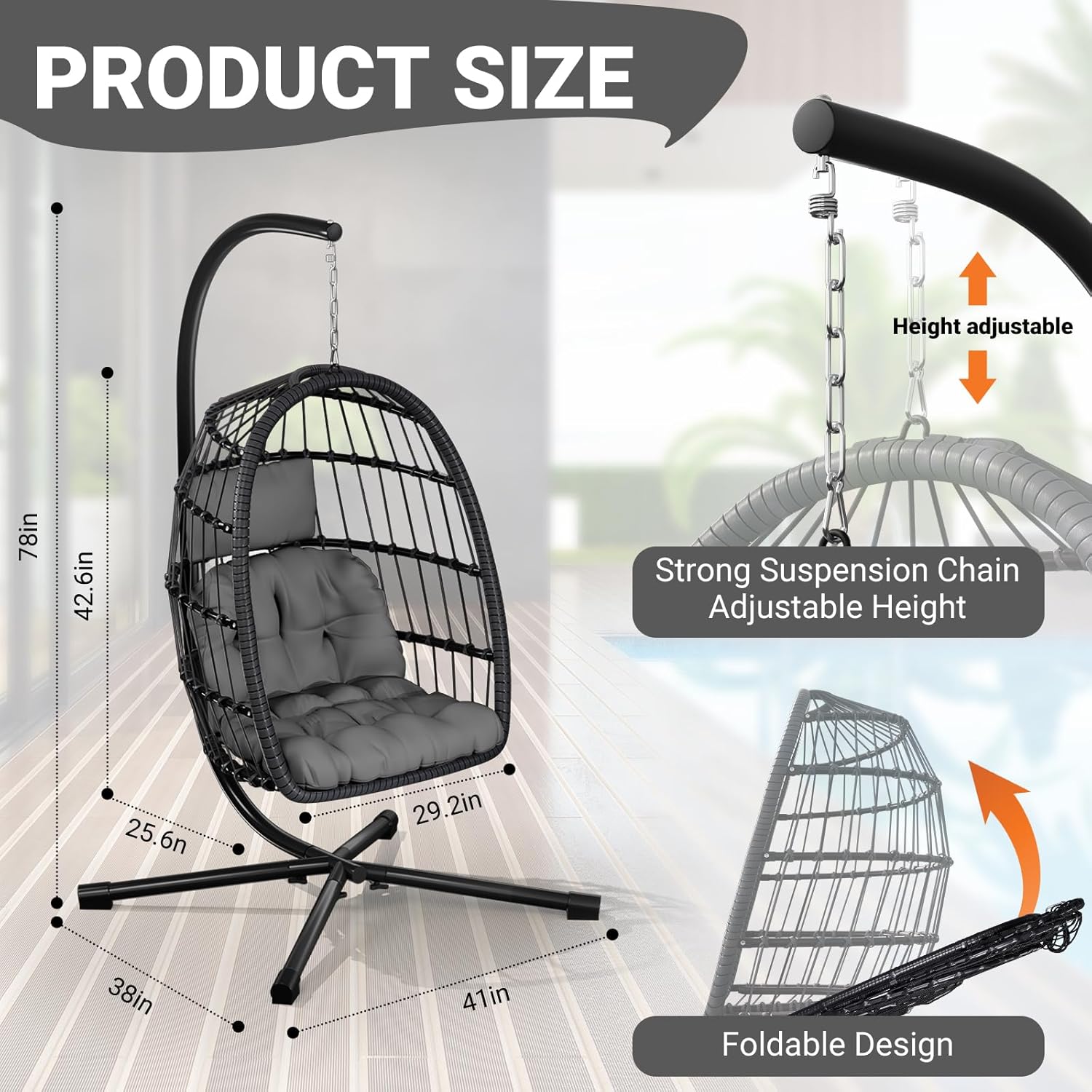 Detalle 2 de LEVELEVE Hanging Egg Chair 350-Pound Capacity