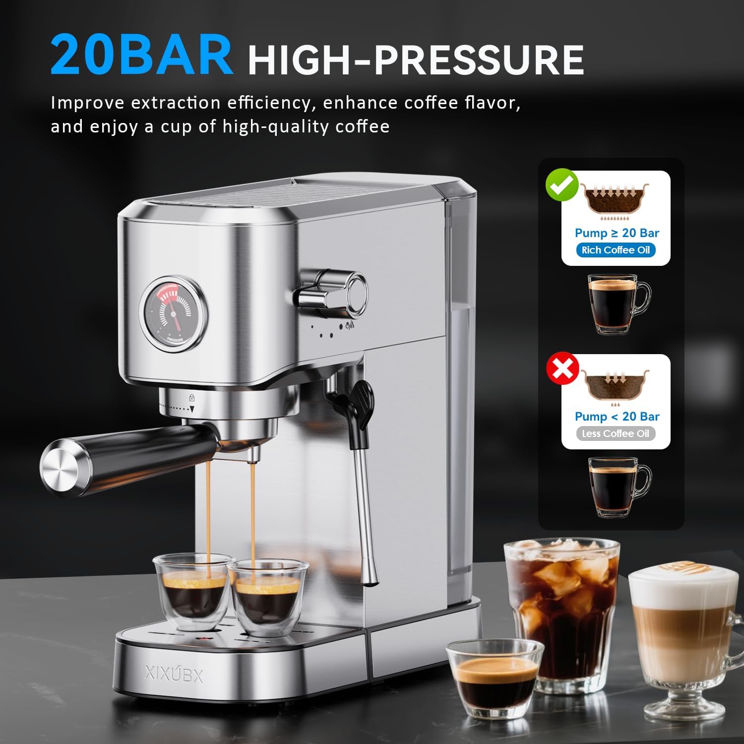 Thumbnail 1 de XIXUBX 20Bar Espresso Machine 42oz Water Tank