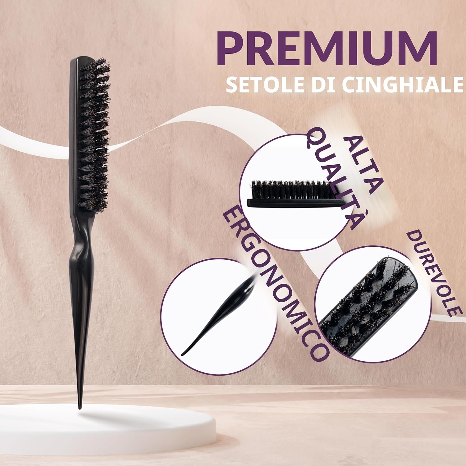 Detalle de Spazzola con setole di cinghiale – Naturale e professionale per volume, lucentezza e massaggio del cuoio capelluto