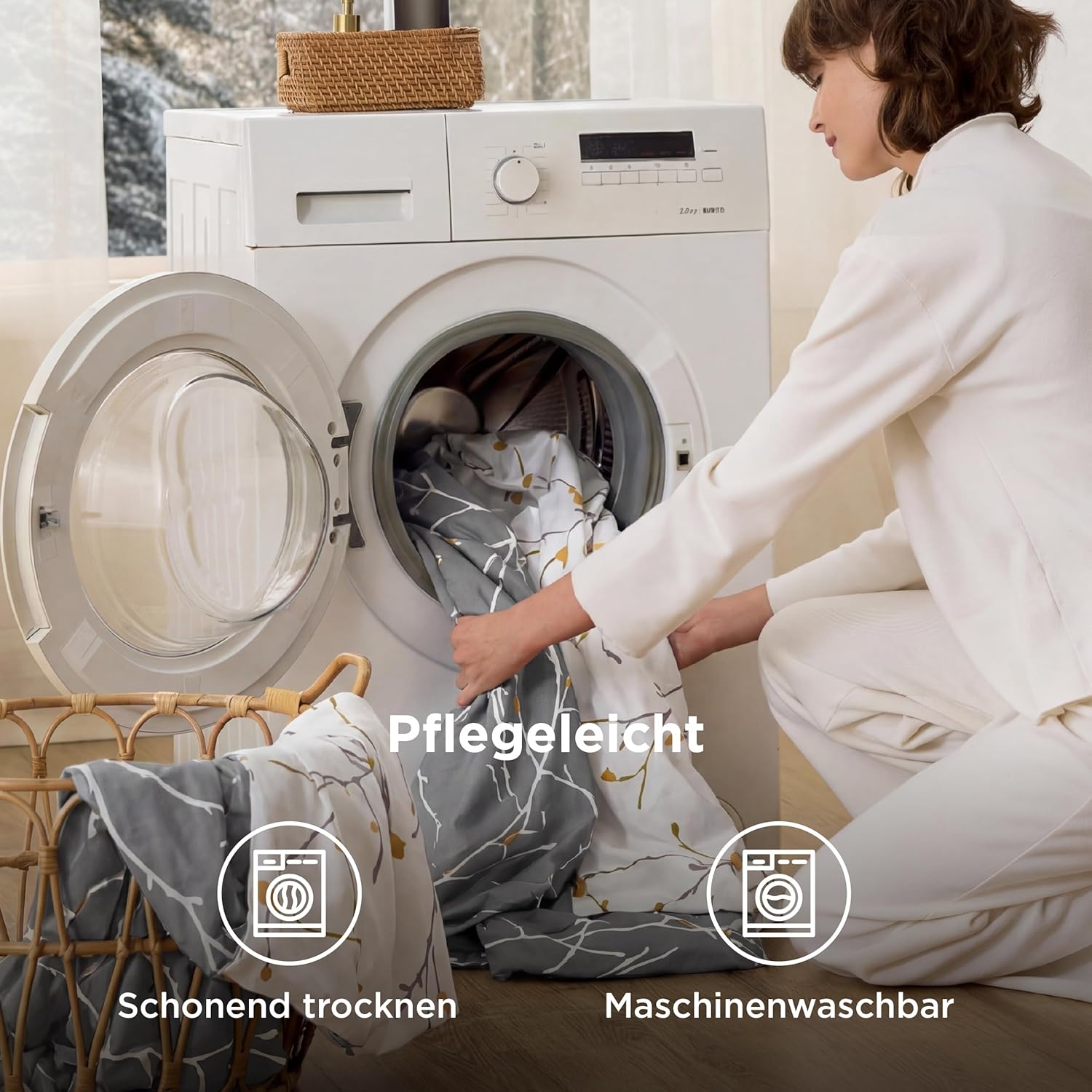 Thumbnail 6 de BEDSURE Bettwäsche 200x220 Baumwolle Grau (3-teilig) mit Wendefunktion & Reißverschluss