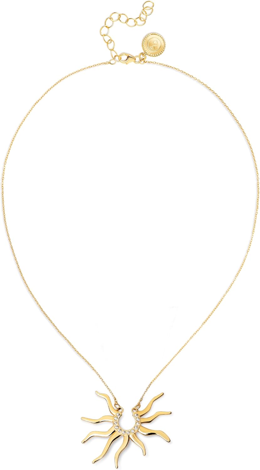 Detalle de SINGULARU Sole Mio: Collana in ottone placcato oro 18 kt con zirconi, pendente a forma di sole