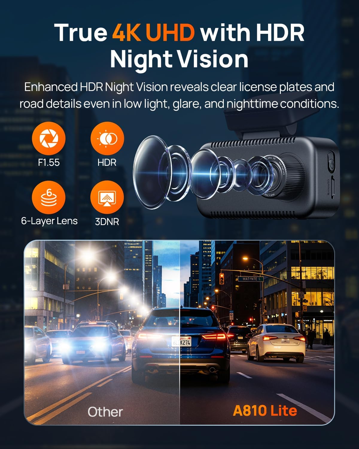 Thumbnail 2 de 70mai A810 Lite-RC21-64GB 4K Front and Rear Dash Cam with HDR