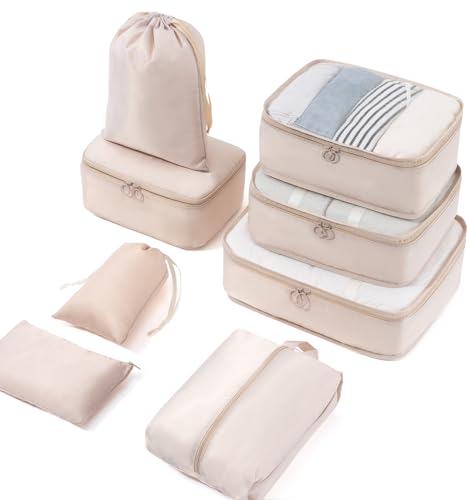 Detalle de Meowoo lot de 8 organiseurs de valise beige avec pochettes à compartiments