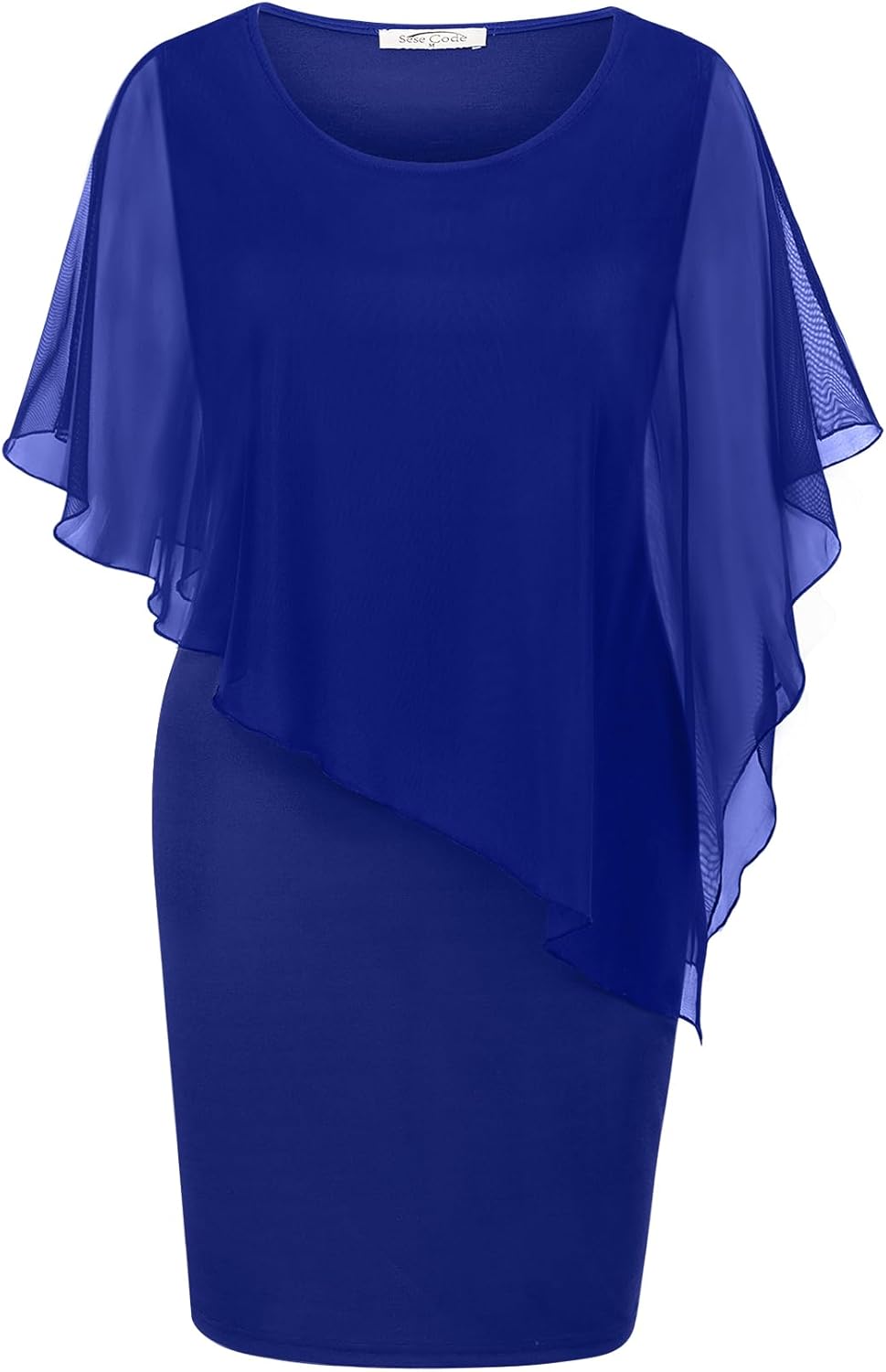Detalle de SeSe Code Women's Mesh Cape Overlay Bodycon Knee Length Dress for Wedding Guest
