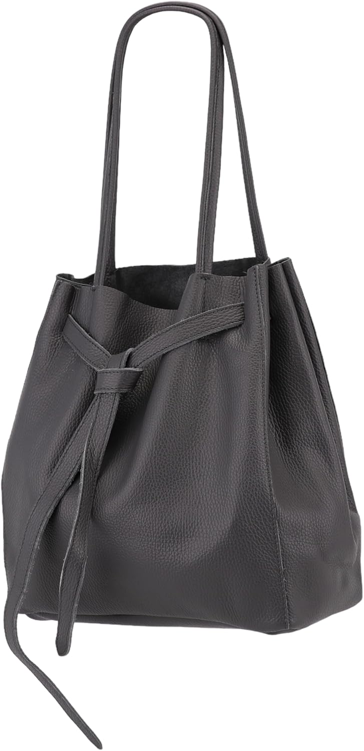 Detalle de SH Leder Sandra G535 – Sac cabas en cuir de vachette véritable, nœud et poche intérieure (29 x 33 cm)