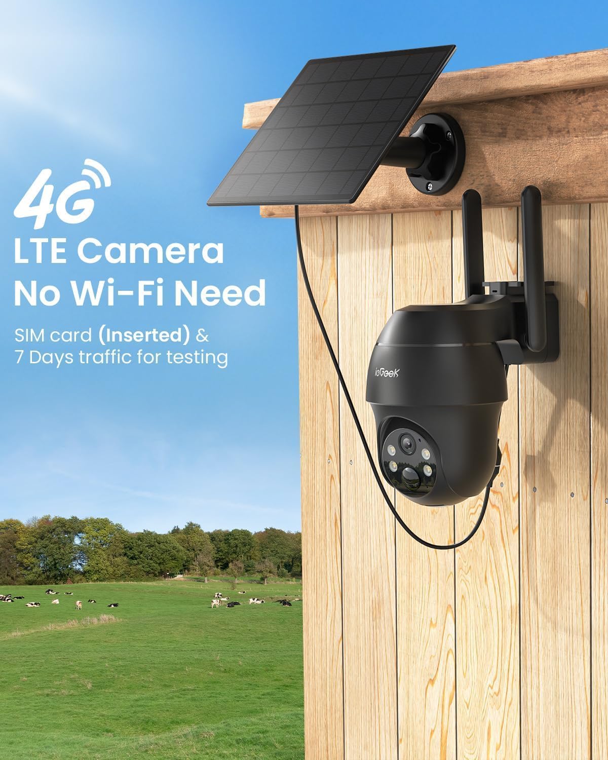 Thumbnail 1 de ieGeek 3G/4G LTE Solar Cellular Security Camera with 360° PTZ and 2K Colour Night Vision