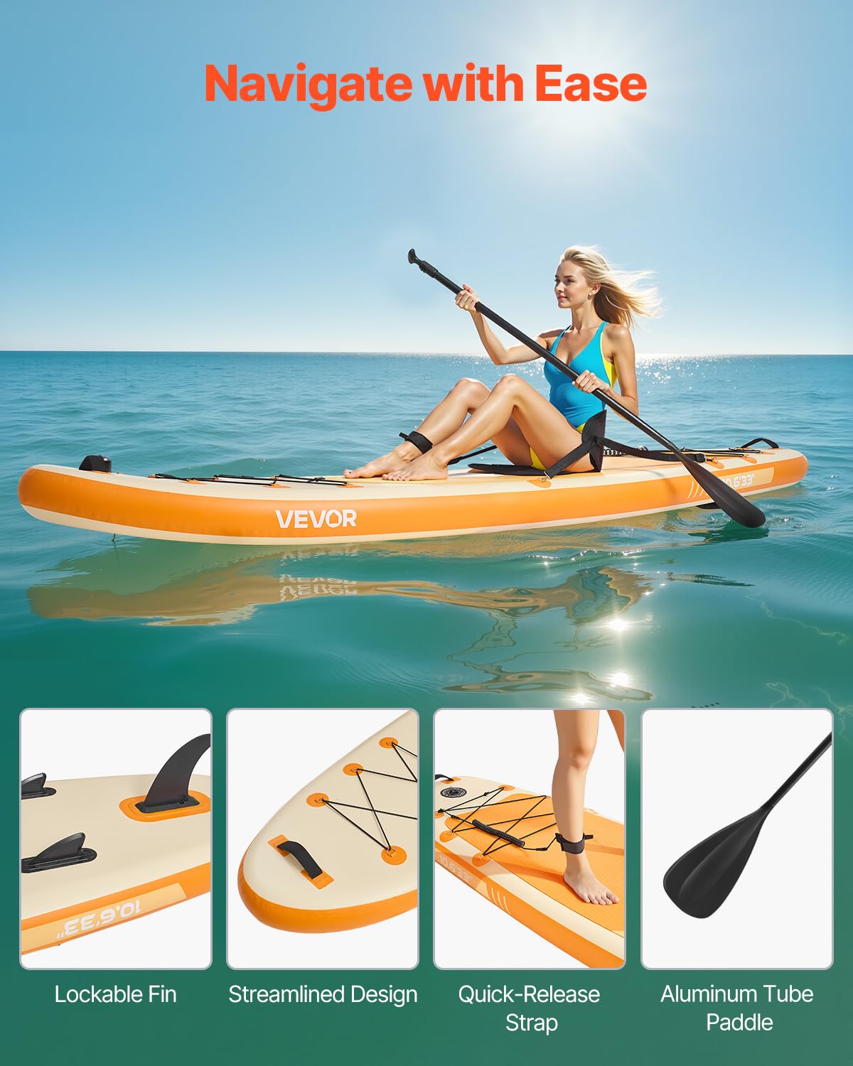 Detalle 2 de VEVOR Tavola da Paddle Gonfiabile con sedile 323 x 83,8 x 15,2 cm (SUP) con accessori e pompa