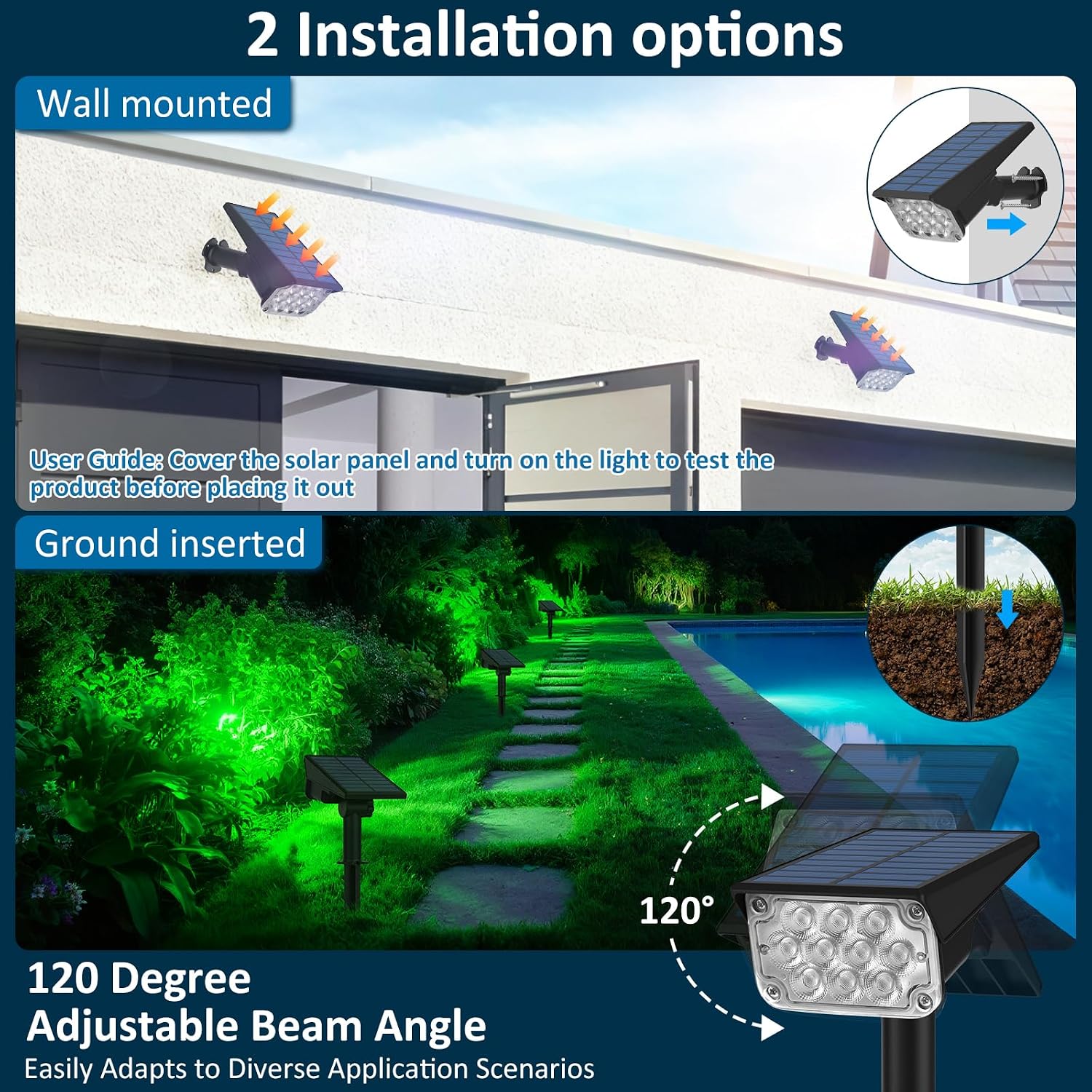 Detalle de T-SUNUS Solarstrahler Außen 20 LEDs – 4 Stück gracile Grün, IP65, 2 Helligkeitsstufen