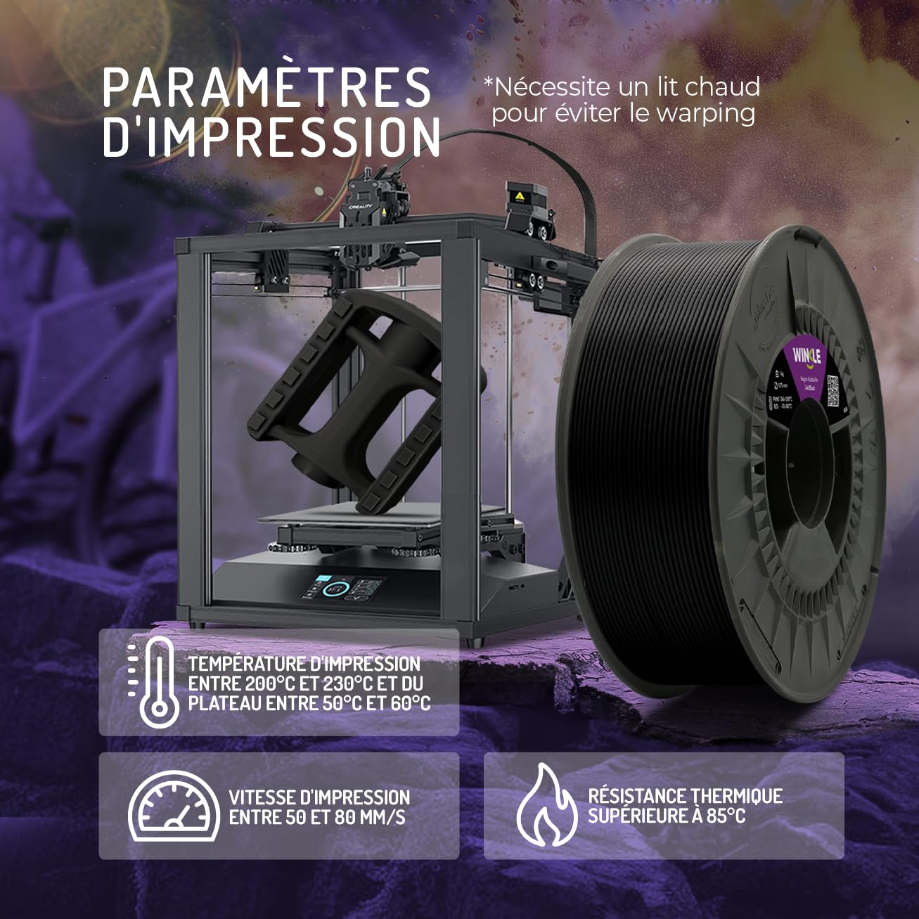 Thumbnail 4 de WINKLE Filament ASA 1kg Gris Cendre pour imprimante 3D 📦