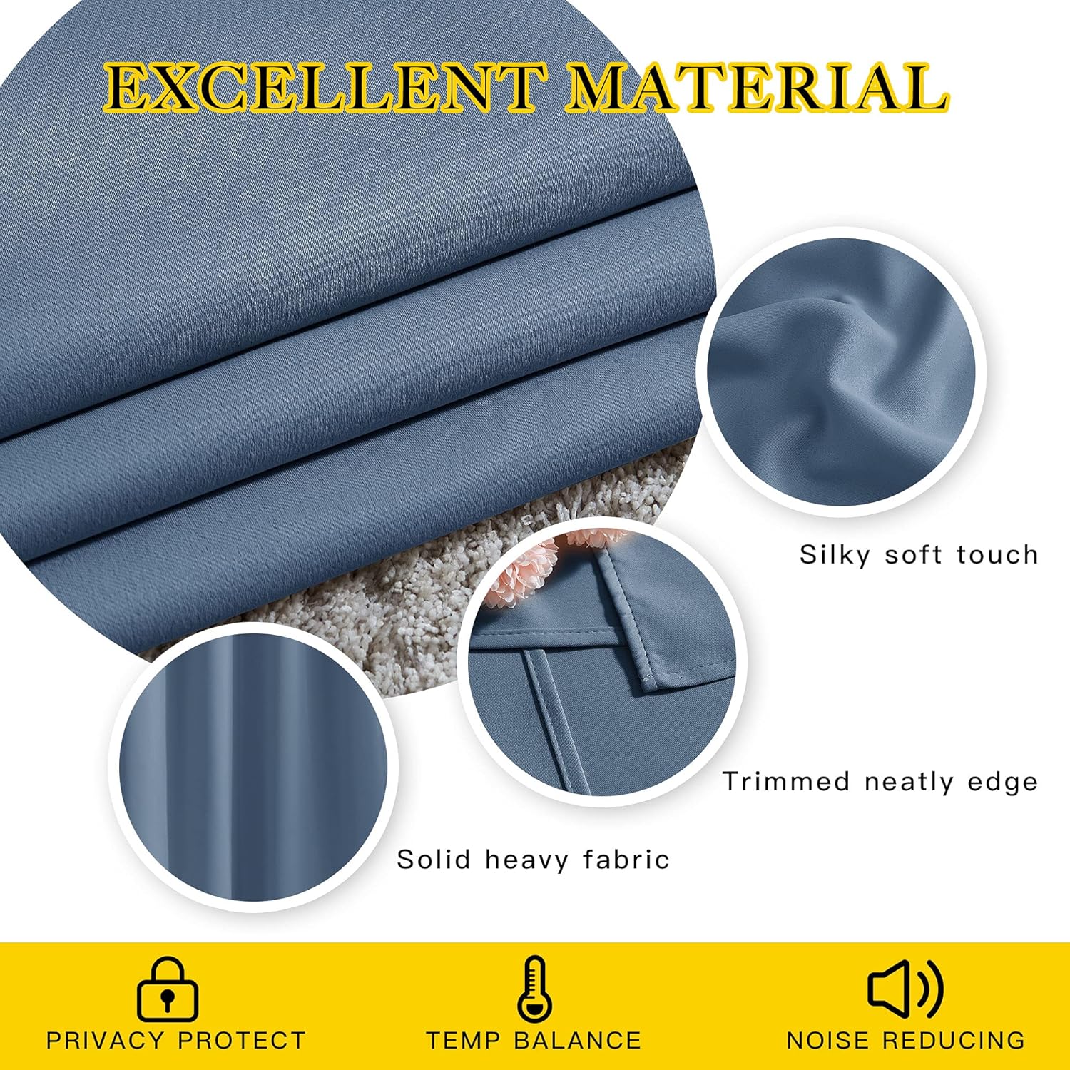 Thumbnail 2 de NICETOWN Stone Blue Blackout Curtains (2 Panels) 52" x 84" with Silver Grommets