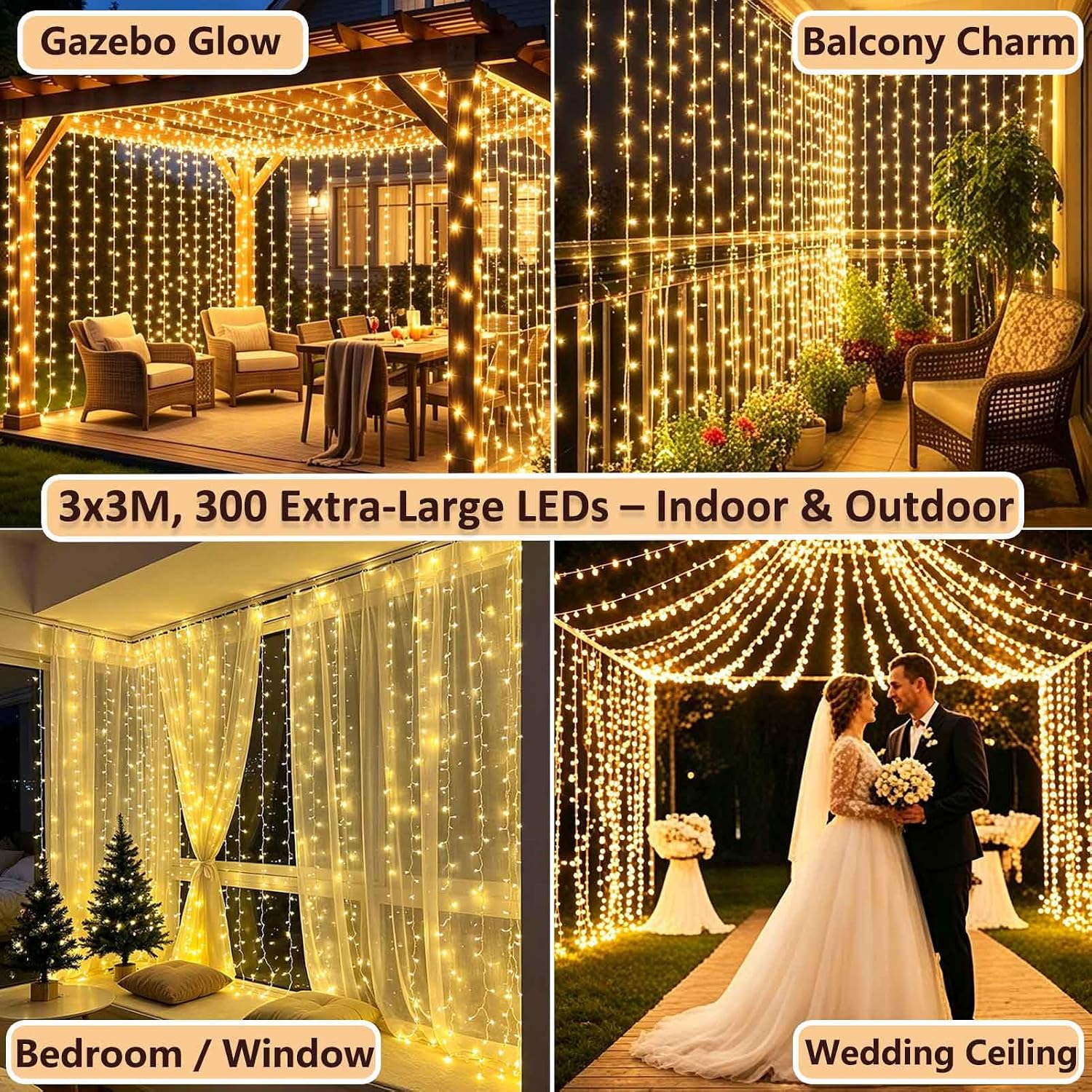Detalle de Cozymeow Tenda Luminosa 300 LED 3x3m: catena luminosa impermeabile per outdoor e indoor