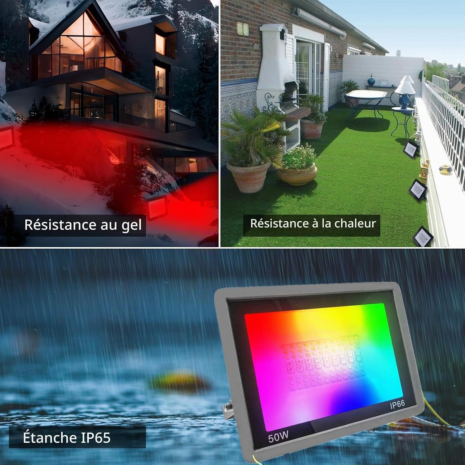 Detalle 2 de JBdusn 50 W RGB-ledschijnwerper voor buiten met appbediening en IP66
