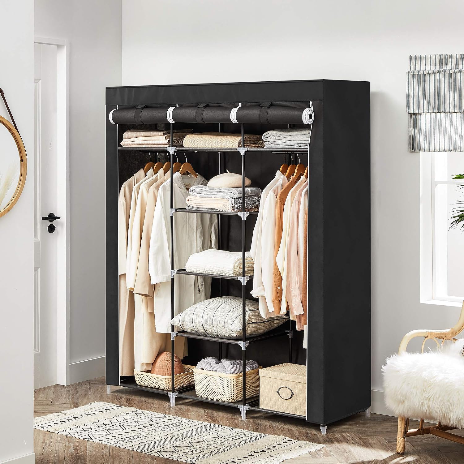 Thumbnail 3 de SONGMICS Kleiderschrank RYG12B – faltbare Stoffgarderobe mit Kleiderstangen, 45 x 150 x 175 cm, schwarz