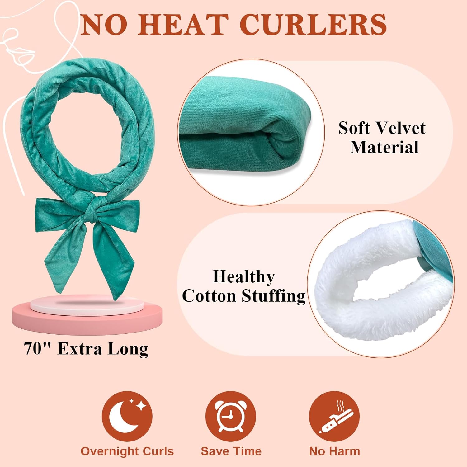 Detalle de weiwei Lockenwickler Über Nacht – Samt Heatless Overnight Curls Band, 70 Zoll, 9-teiliges Locken-Set (Grün)