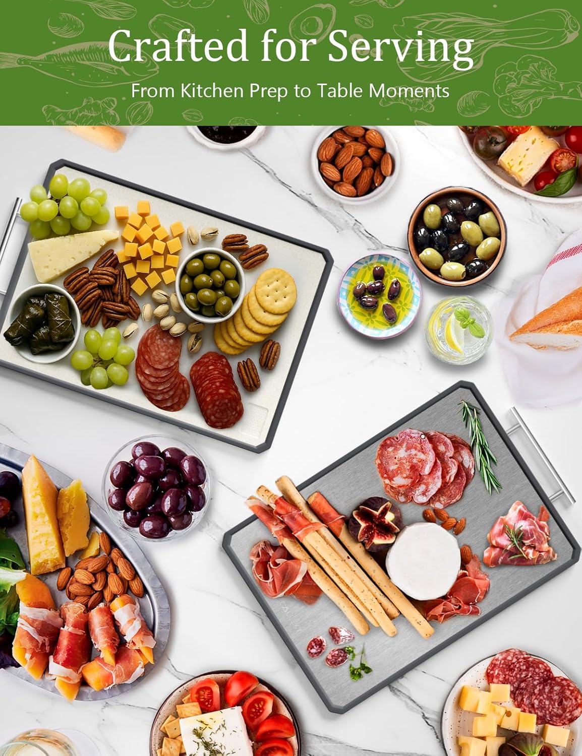 Thumbnail 6 de Callsky large titanium chopping board (41.5 x 28cm) – double-sided metal cutting board with wheat straw surface