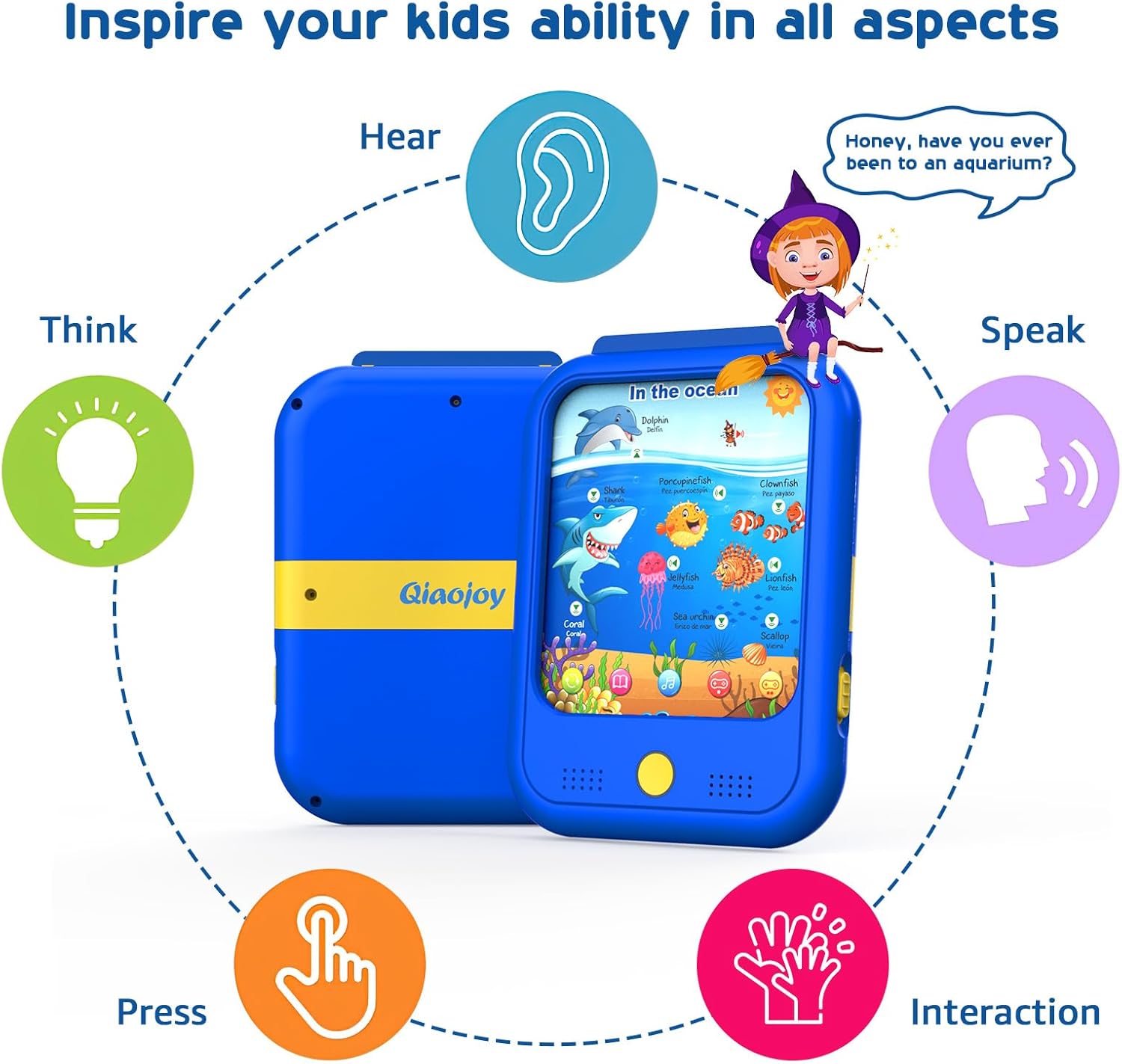 Detalle de Qiaojoy Kids Learning Tablet: Bilingual Toddler Education Pad (2-5) with 40 Topics, Talking Cards, and Screen-Free Learning