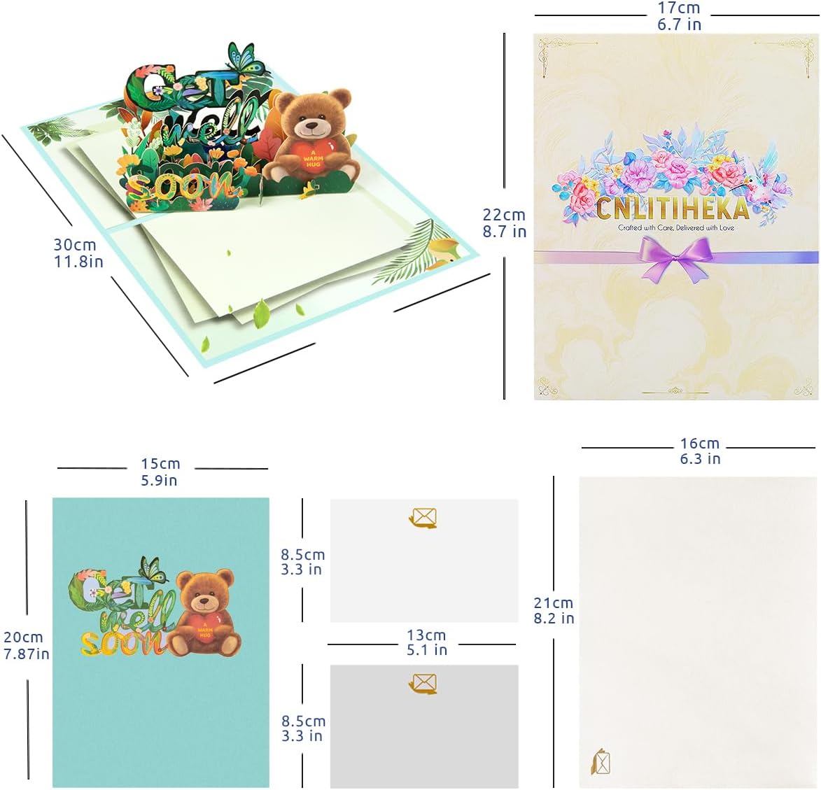 Thumbnail 1 de CNLITIHEKA Get Well Pop Up Card – Bear 3D Pop-Up Encouragement Card with Notes and Envelope