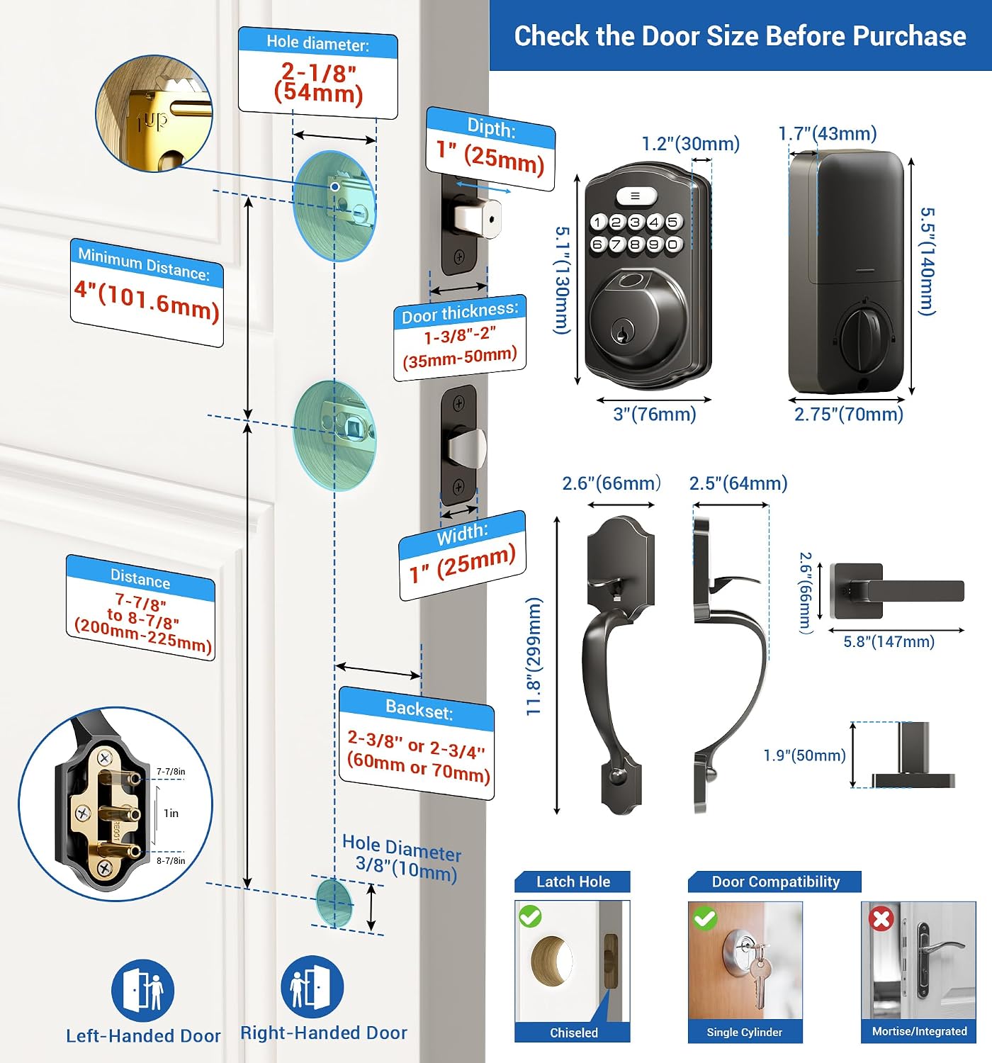 Detalle de Veise Fingerprint Deadbolt Lock, Matte Black