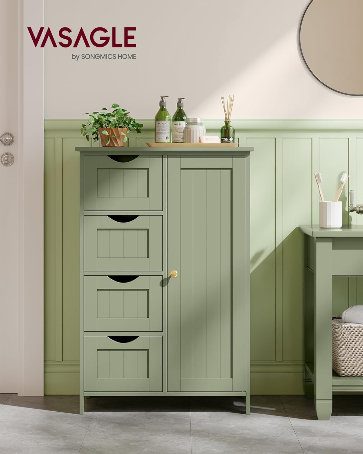 Detalle 2 de VASAGLE Armario de baño estrecho con 4 cajones 🌿 LHC041C02