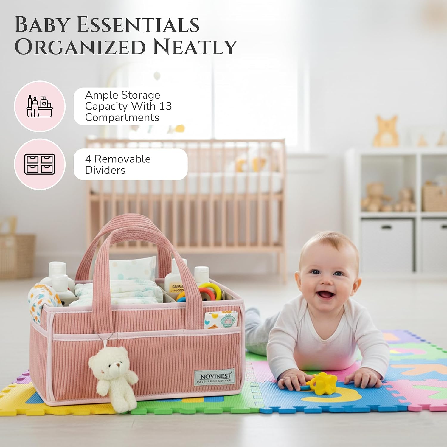Thumbnail 3 de UPGRADED PREMIUM NOVINEST Nappy Caddy Organizer – All-in-One Baby Diaper & Nursery Storage