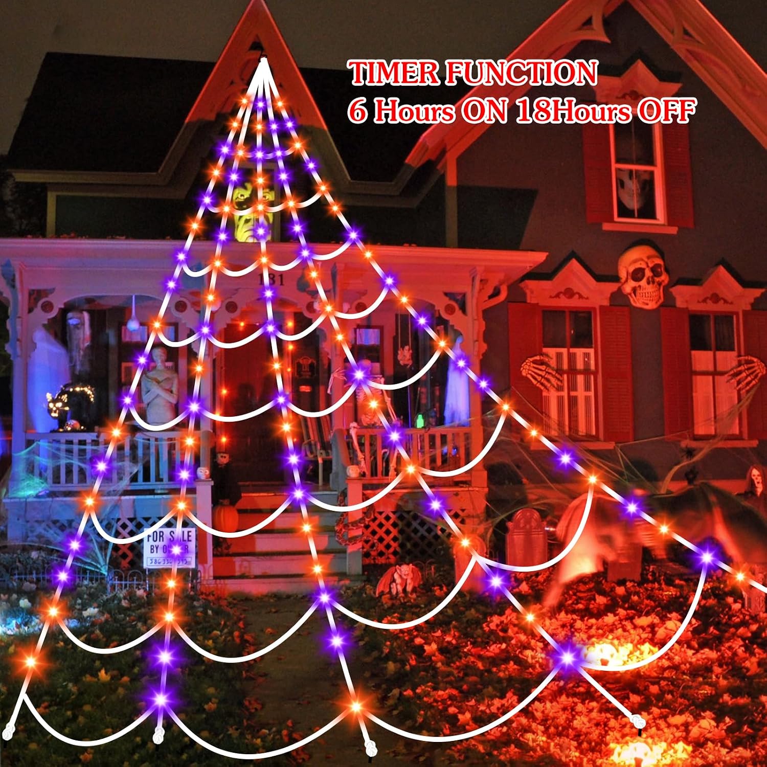 Thumbnail 6 de Aitbay Aitbay-148 Lighted Halloween Spider Web, 150 Purple & Orange LEDs