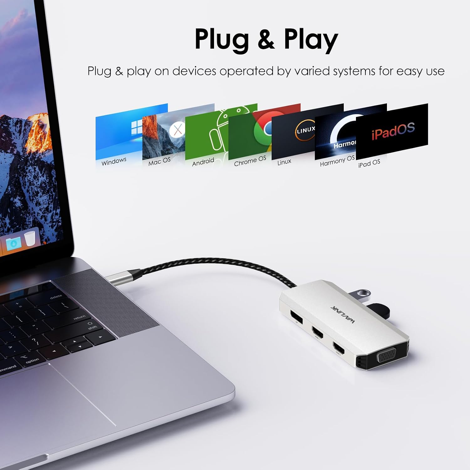Thumbnail 6 de WAVLINK Docking station USB-C Quad Monitor con doppia HDMI, DisplayPort e VGA per PC Windows