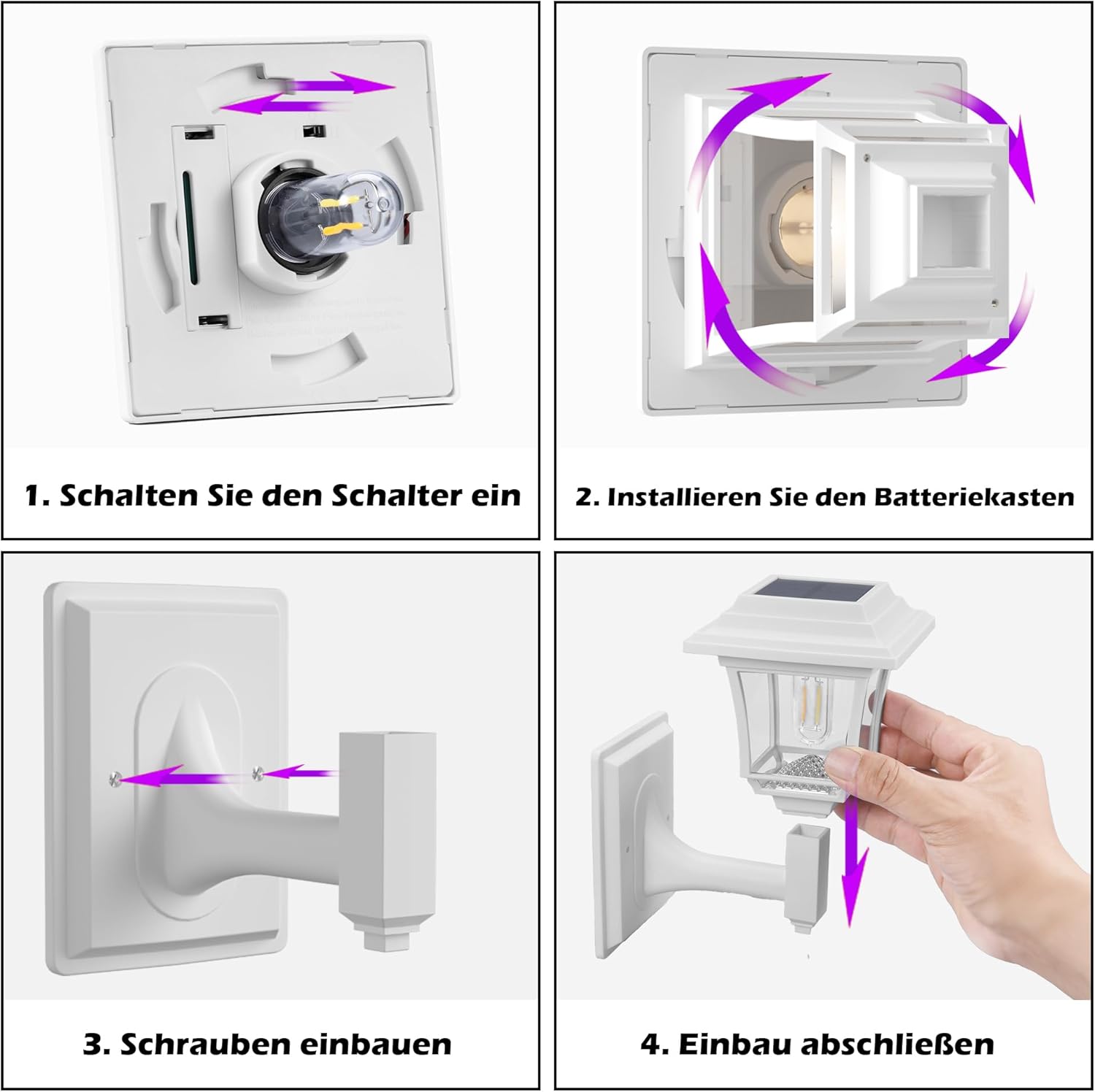 Thumbnail 5 de LeiDrail Solar Fence Lights (4 Pack): Outdoor Wall Lights with 360° Glow and Edison‑Style Modes