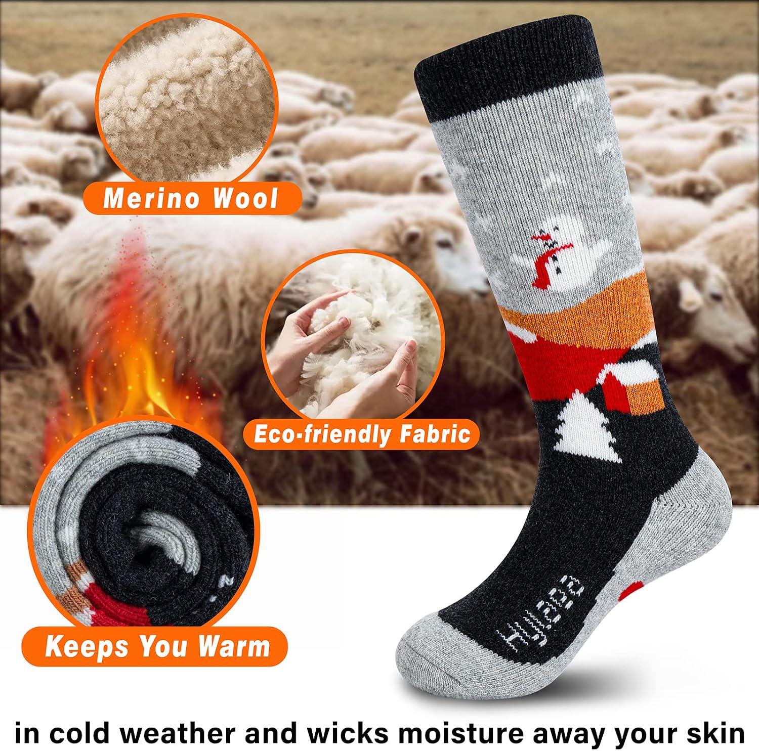 Detalle 2 de Hylaea Merino Wool Ski Socks Kids — Knee-High Warm 1 pair
