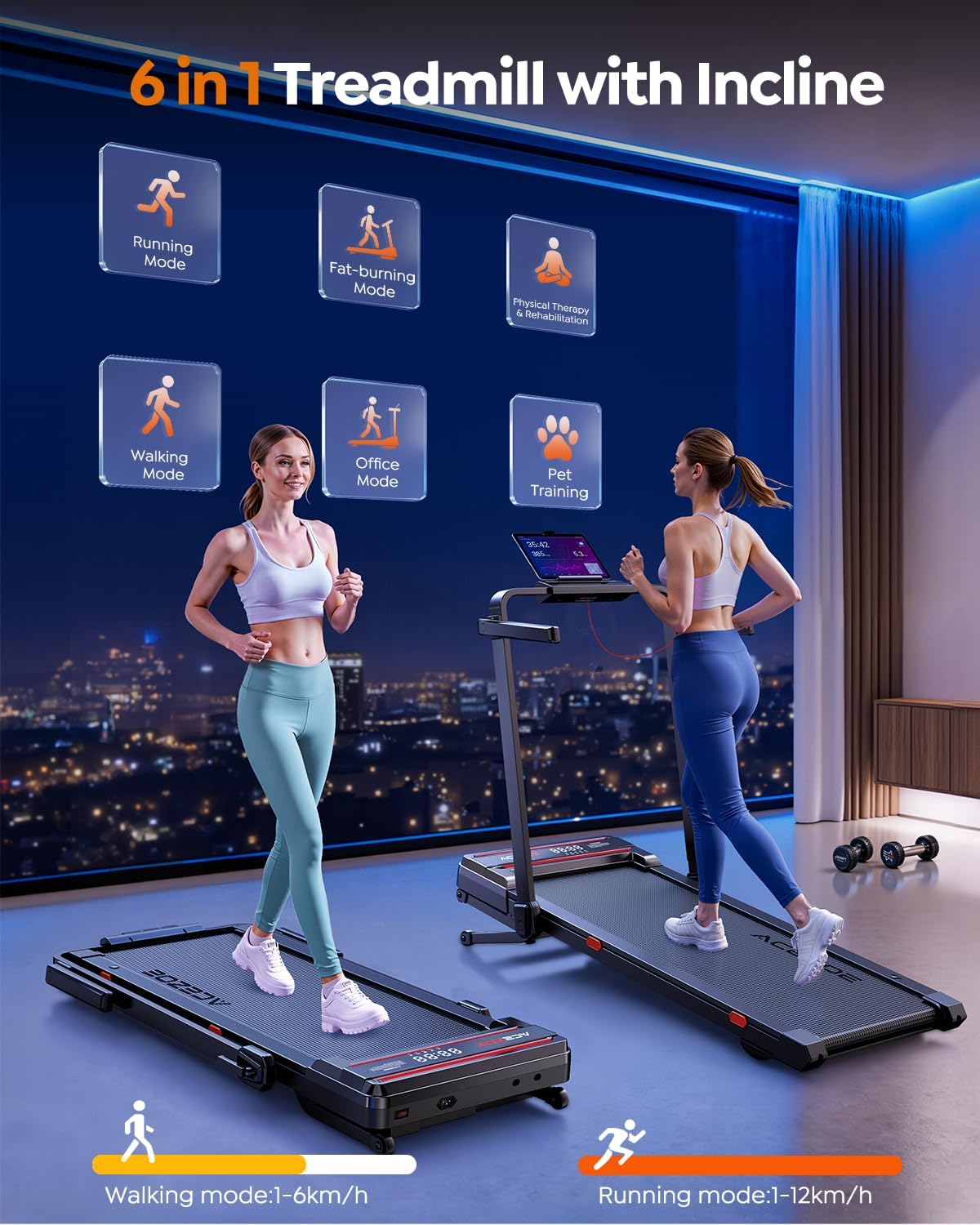 Detalle de ACEZOE 6-in-1 Laufband mit Neigung – Klappbar, leiser 3.0HP, Bluetooth-Lautsprecher und App-Steuerung