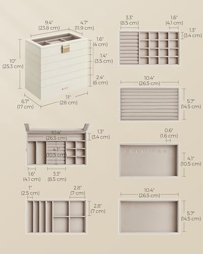 Detalle 2 de SONGMICS Jewellery Box, Stackable 6-Tier, Glass Lid, Large – GISELLA Collection