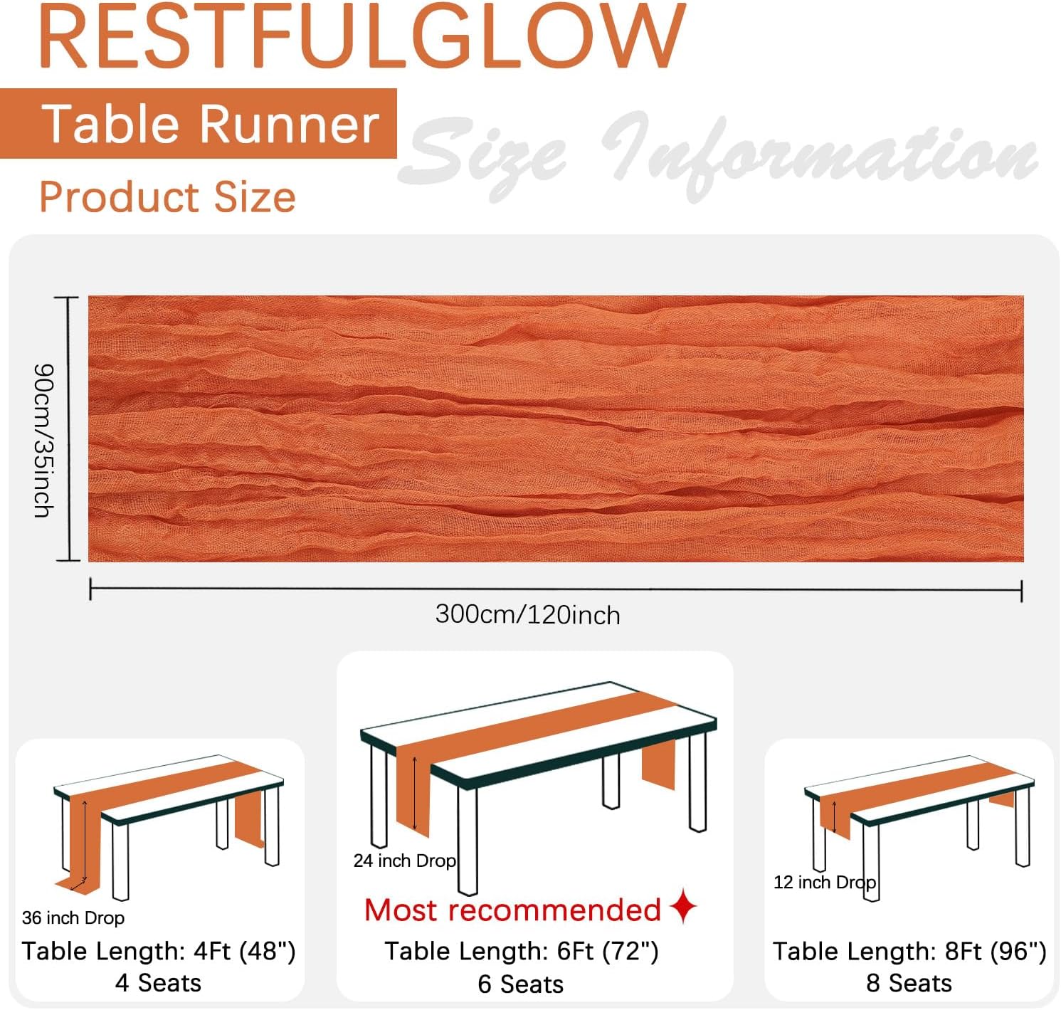 Detalle 2 de RestfulGlow Orange Cheesecloth Runner, 10FT