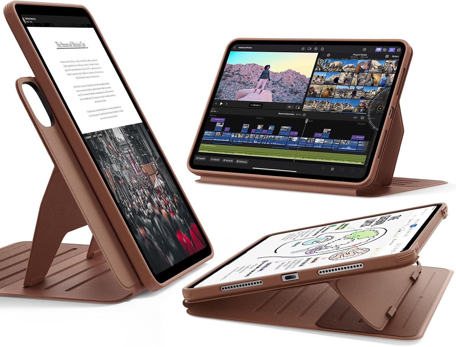 Detalle de ESR Schutzhülle für iPad Pro 13 M5/M4 (2024/2025) – Drehbar, mit abnehmbarer Magnetabdeckung, 9 Standwinkeln, Shift Serie, Braun