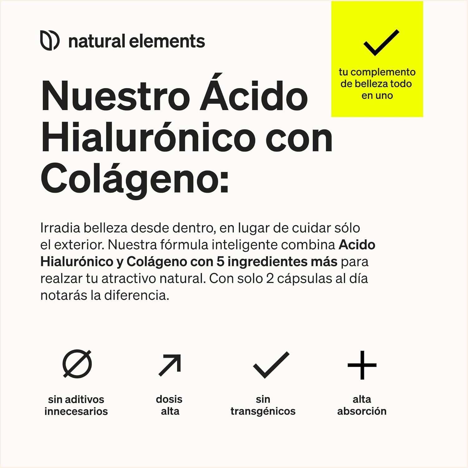 Detalle de natural elements colágeno con ácido hialurónico 1000 mg