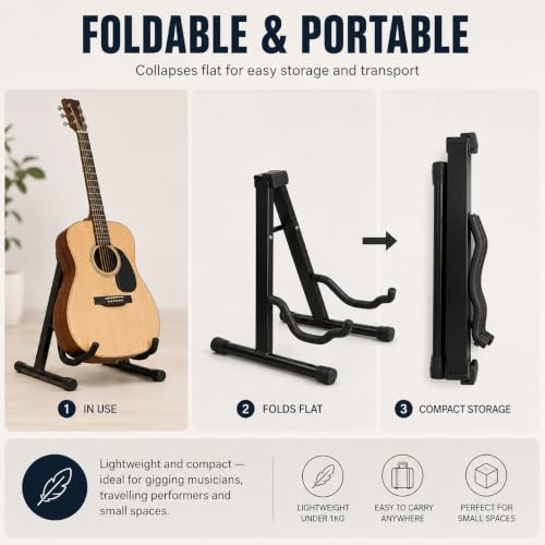Detalle de KEPLIN Guitar Stand 2 Pack: Universal A-Frame, Foldable & Portable
