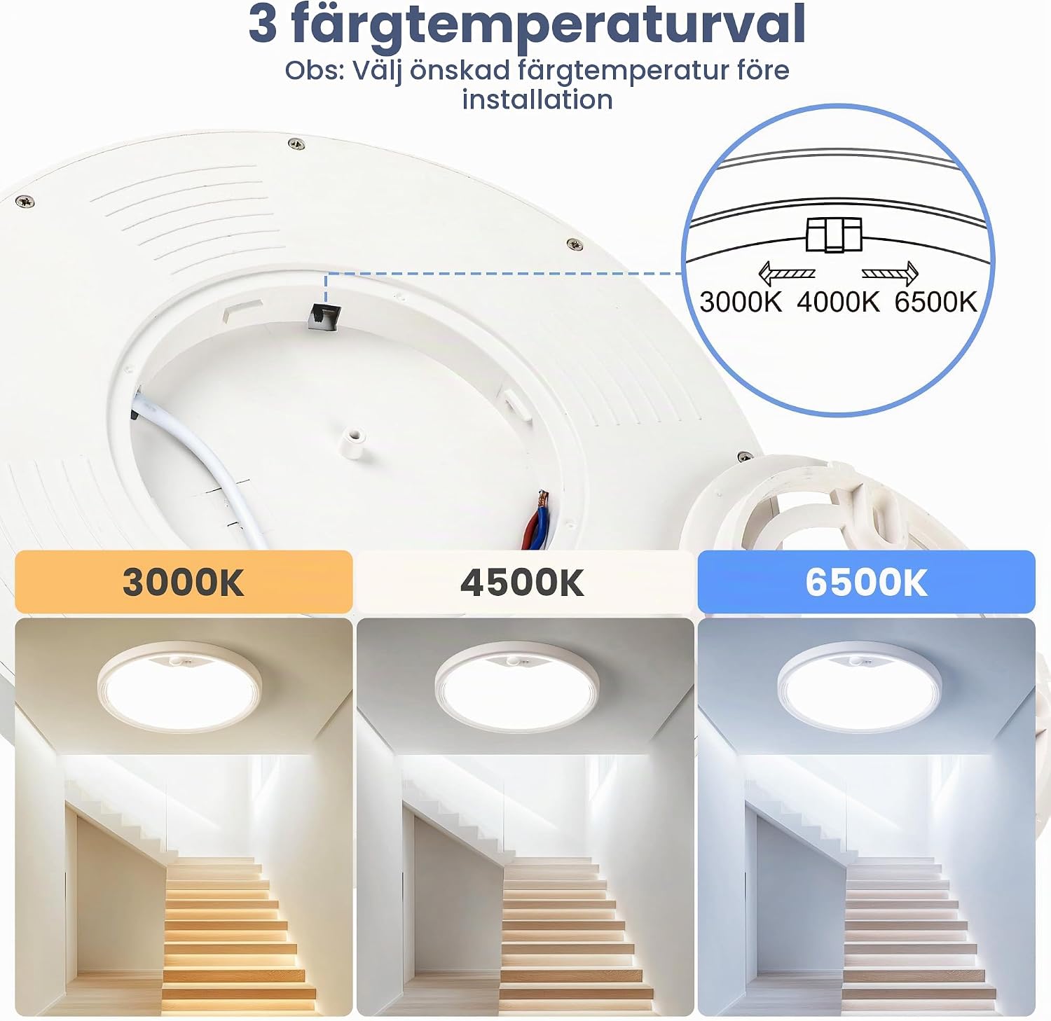 Detalle de EASY EAGLE LED-taklampa med rörelsesensor, 18 W, tre färgtemperaturer, 2-pack